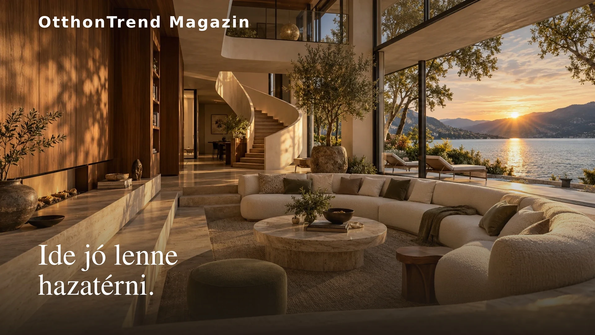 OtthonTrend Magazin campaign artwork with a warm-toned interior and a plant.